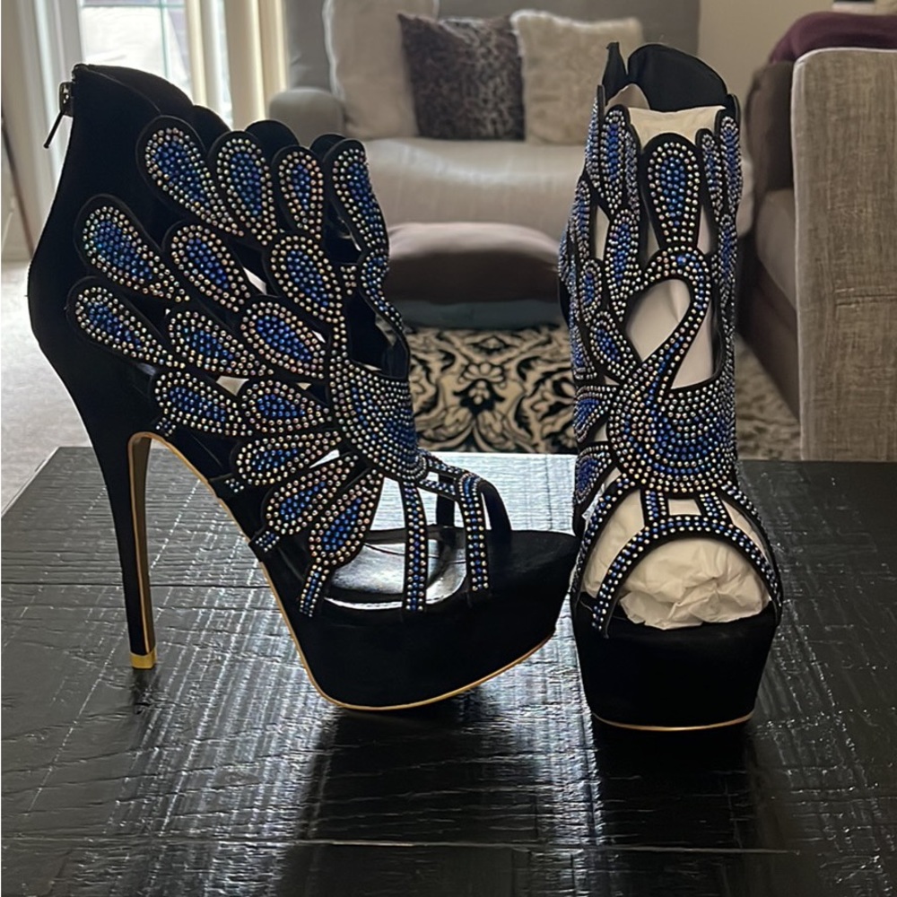 Amazing Beaded Peacock Open Heels